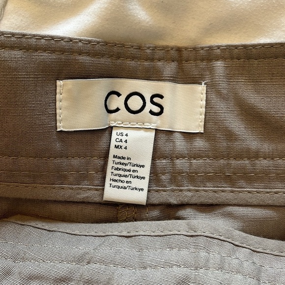 Cos Wide Leg Linen Blend Cargo Pants Tan Color Size 4 Effortless Casual Summer - Picture 5 of 11